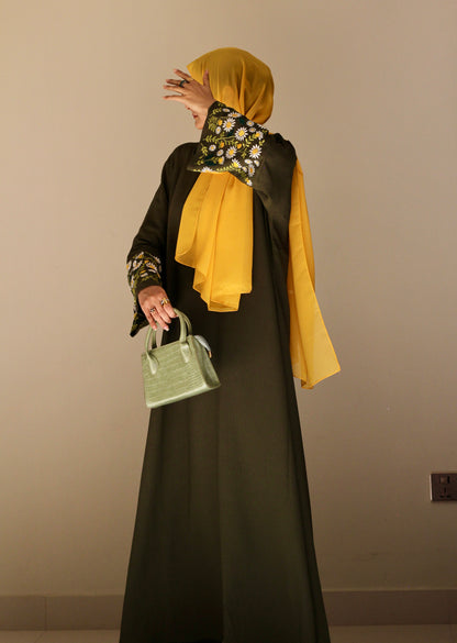 Floral Whisper- Blooming Olive Abaya