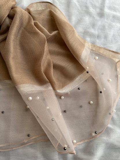 Pearl Organza-Mocha- Luxury Hijabs