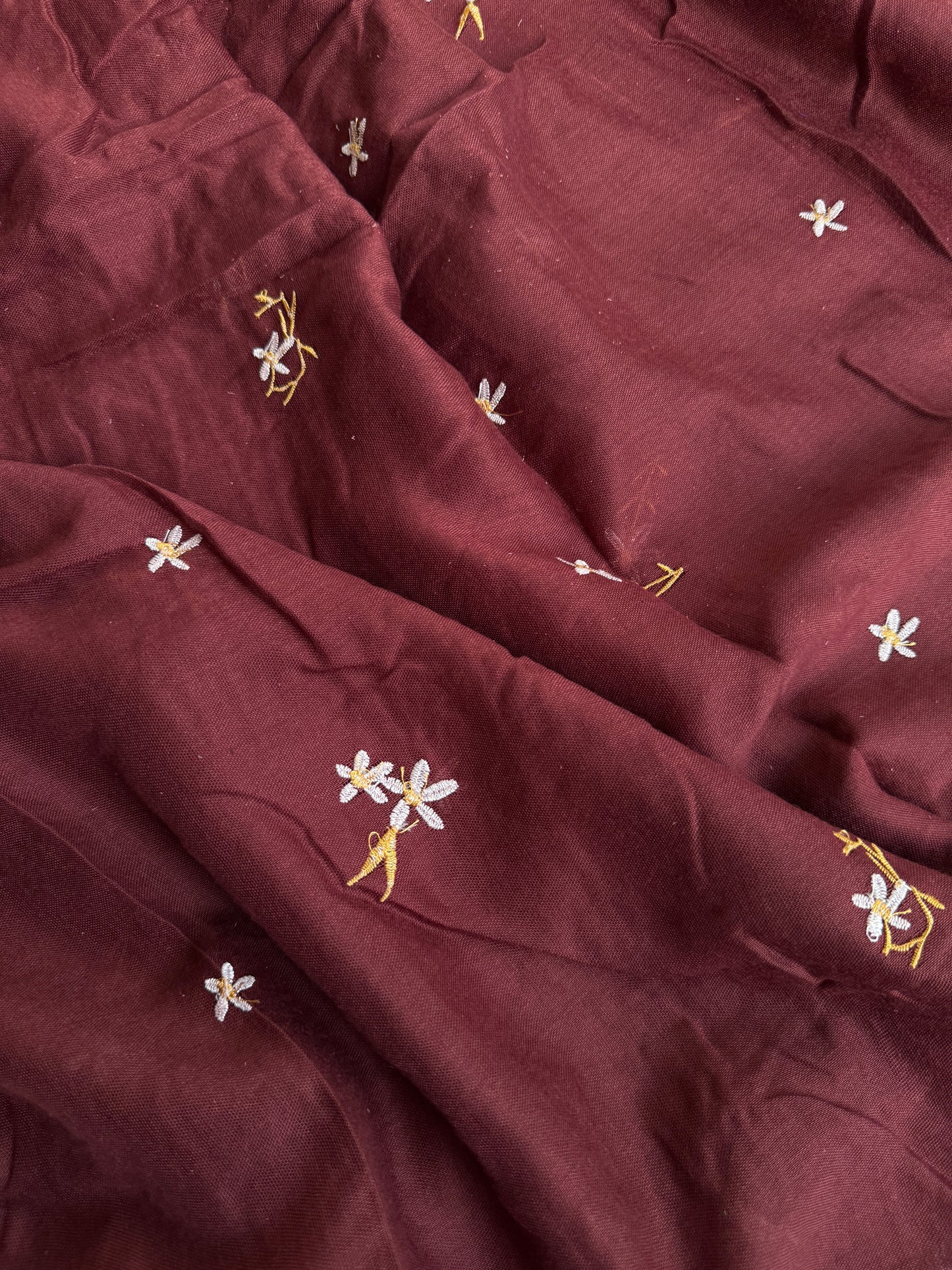 Embroidered Floral Hijabs- Mahogany