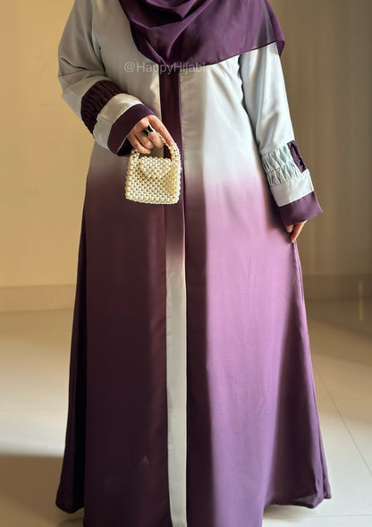 Luxury Ombre Abaya-Brinjal-White