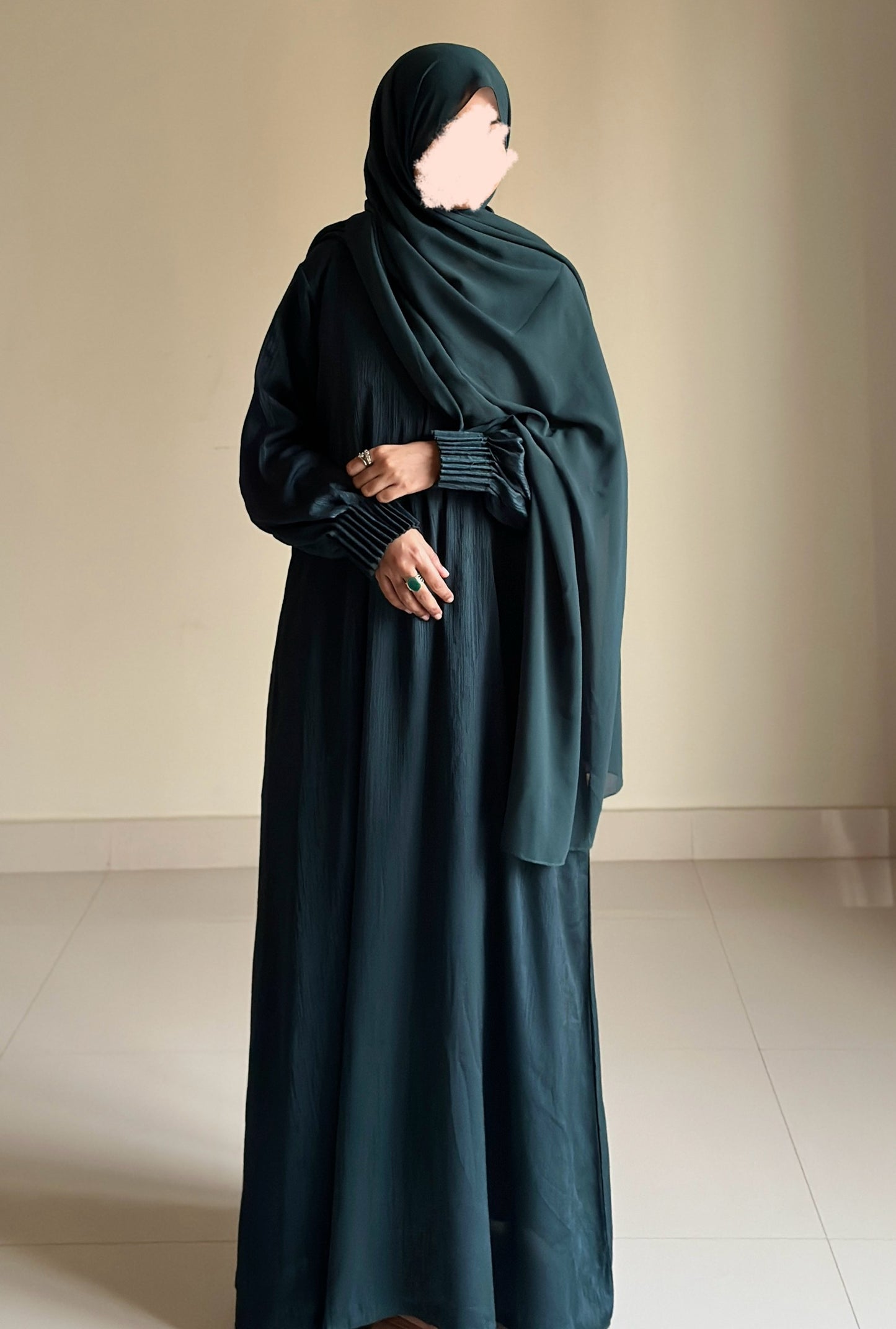 Bottle Green- Self Print Sheen Nida Abaya