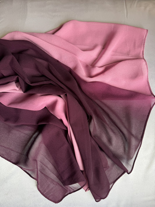 Ombre Georgette Hijab (Eggplant- Bubblegum Pink)