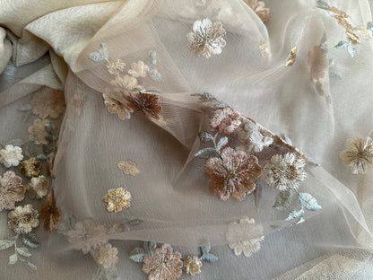 Embroidered Organza- Luxury Hijabs- Cream