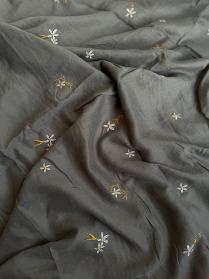 Embroidered Floral Hijabs- Basic Grey