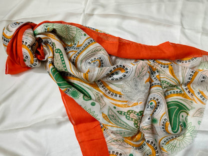 Printed Lawn hijab- Spiral flowers- Orange