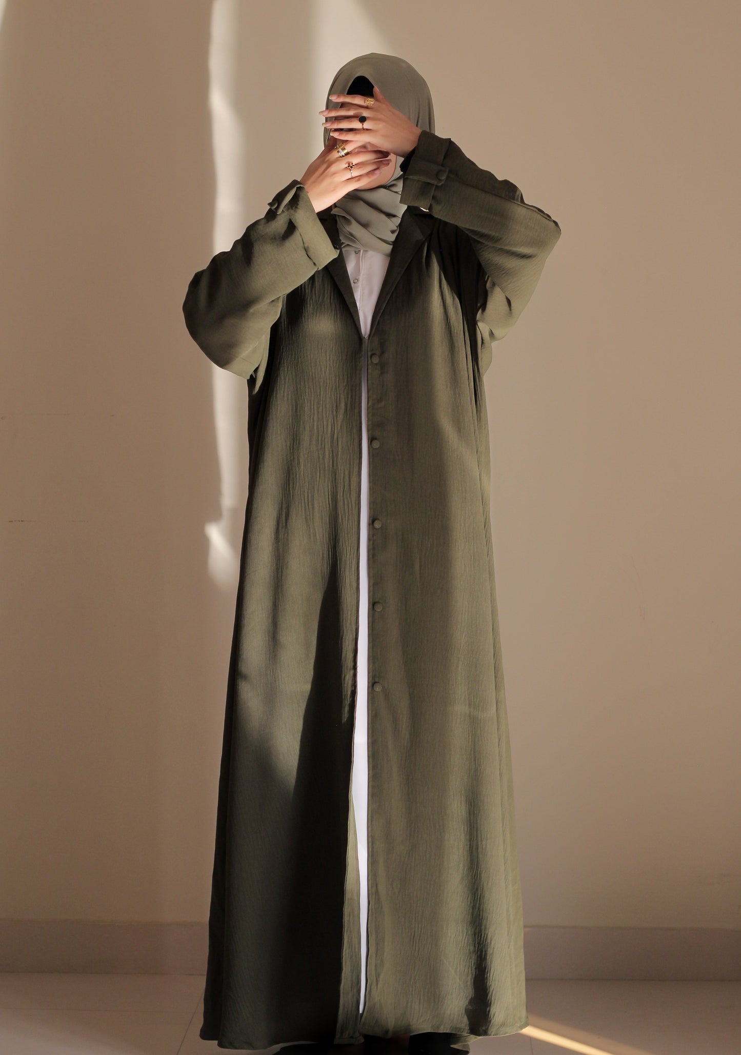 Turkish Staple Coat Abaya- Olive