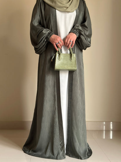 Regal Robe Abaya Set- Sage- Luxury Self Print Sheen Nida Abaya