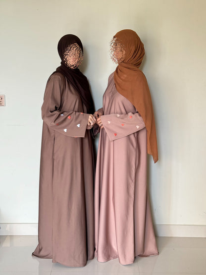 Qalb- Embroidered hearts Abaya- Coffee Brown