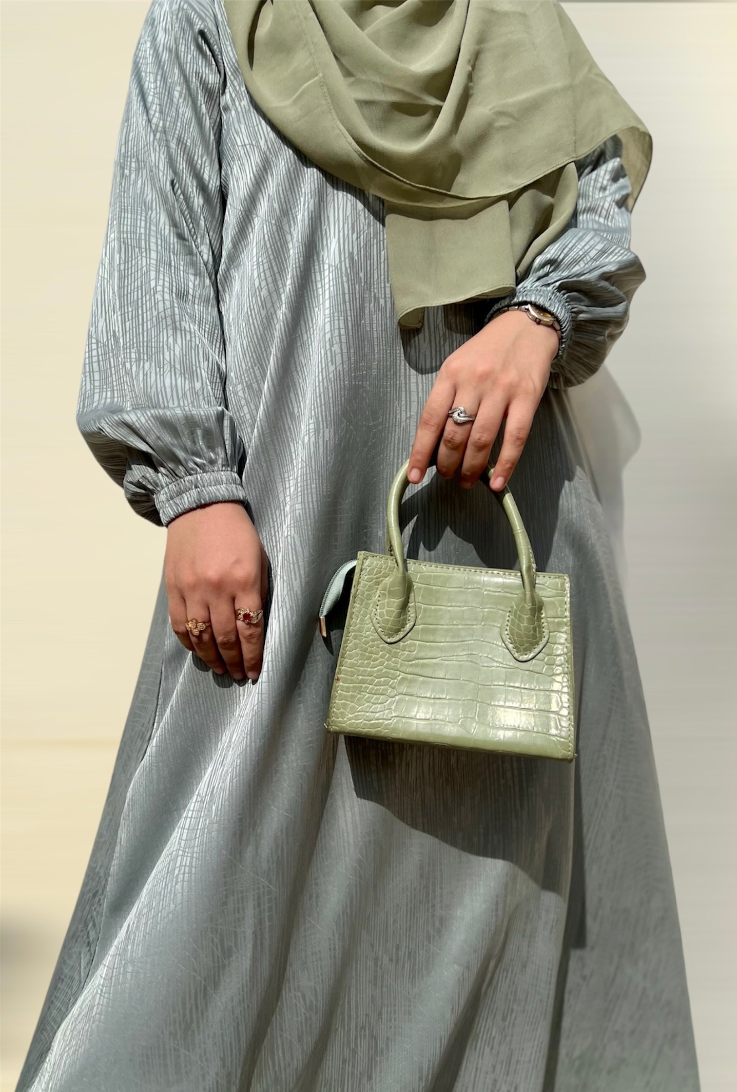 Dusky Green - Self Print Sheen Nida Abaya