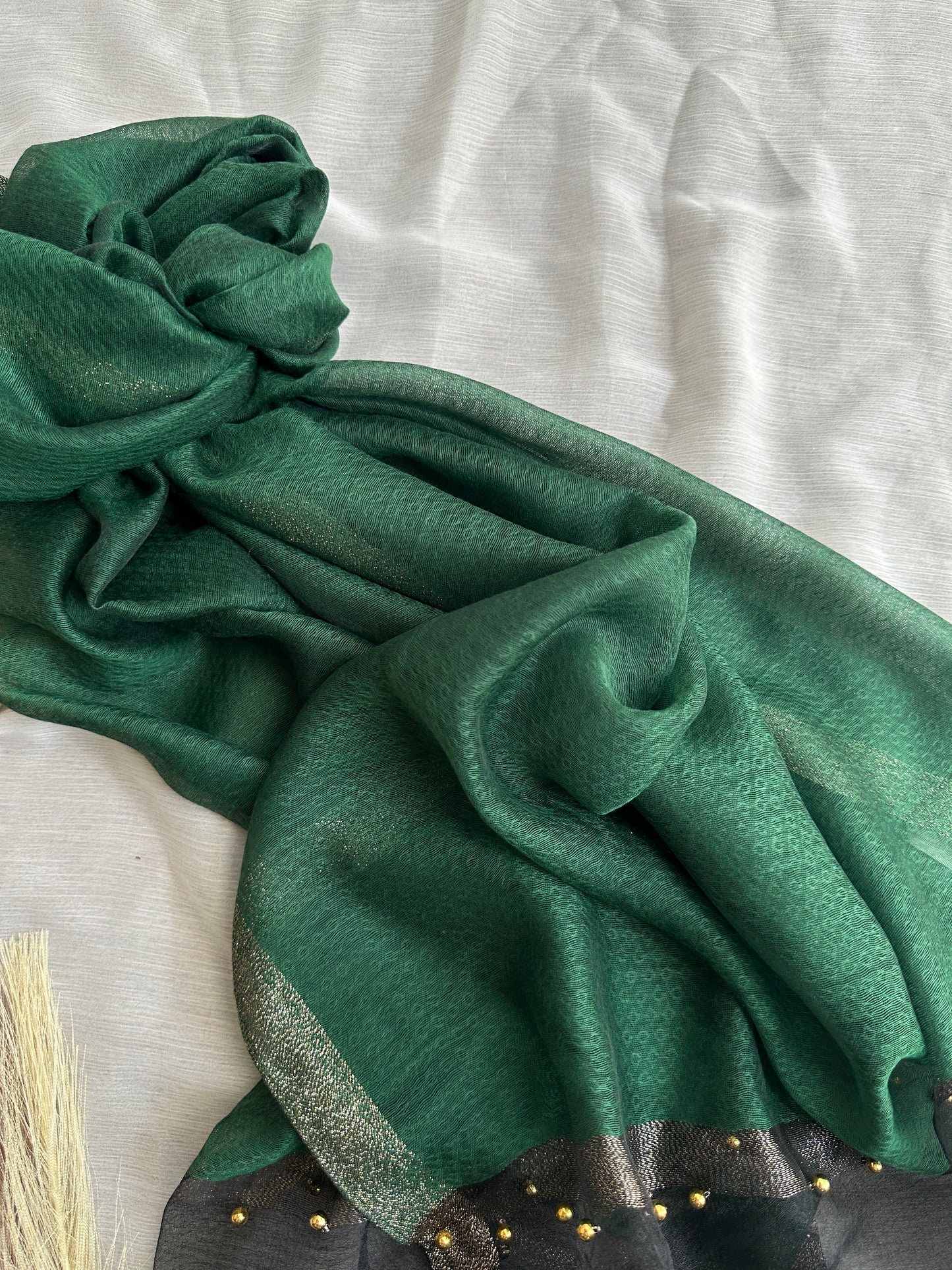 Golden Beaded Organza- Green- Luxury Hijabs