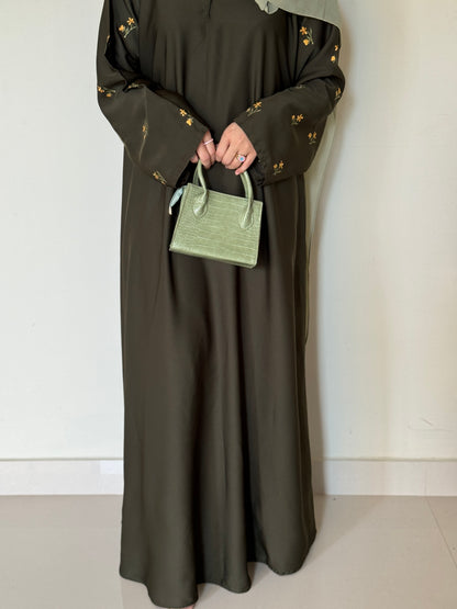 Glorious Olive- Embroidered Abaya