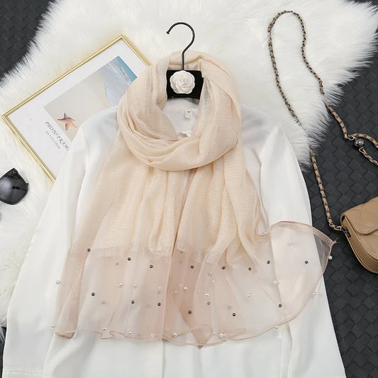 Pearl Organza-Cream- Luxury Hijabs