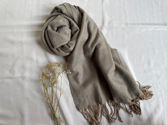 Woolen Pashmina-Criss Cross Print- Brown Grey