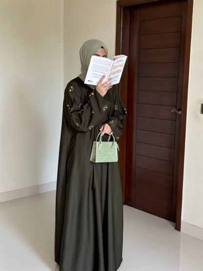 Glorious Olive- Embroidered Abaya