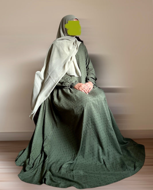 Ayma - Brochia Linen Abaya Dress- Hunter Green