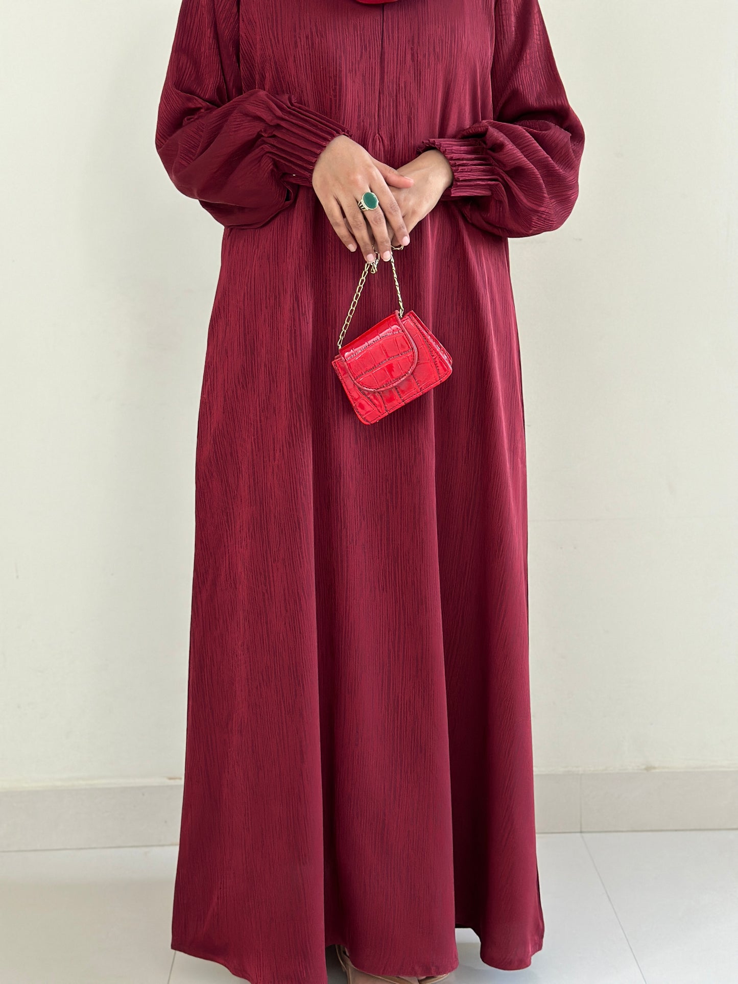 Deep Maroon - Self Print Sheen Nida Abaya