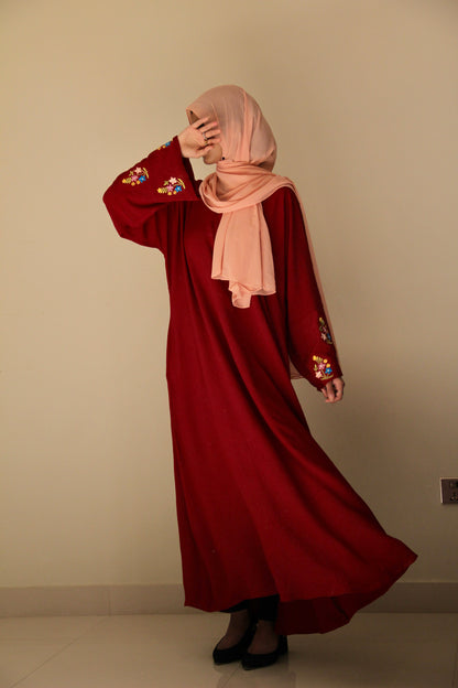 Rosabella- Floral Maroon abaya