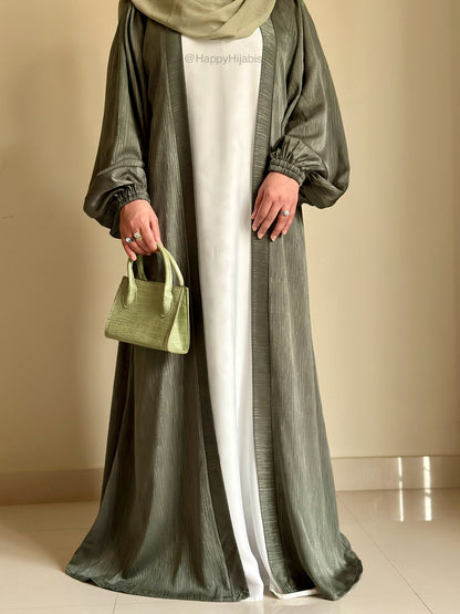 Regal Robe Abaya Set- Sage- Luxury Self Print Sheen Nida Abaya