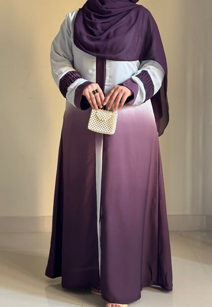 Luxury Ombre Abaya-Brinjal-White