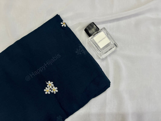 Embroidered Flowers- Navy Blue